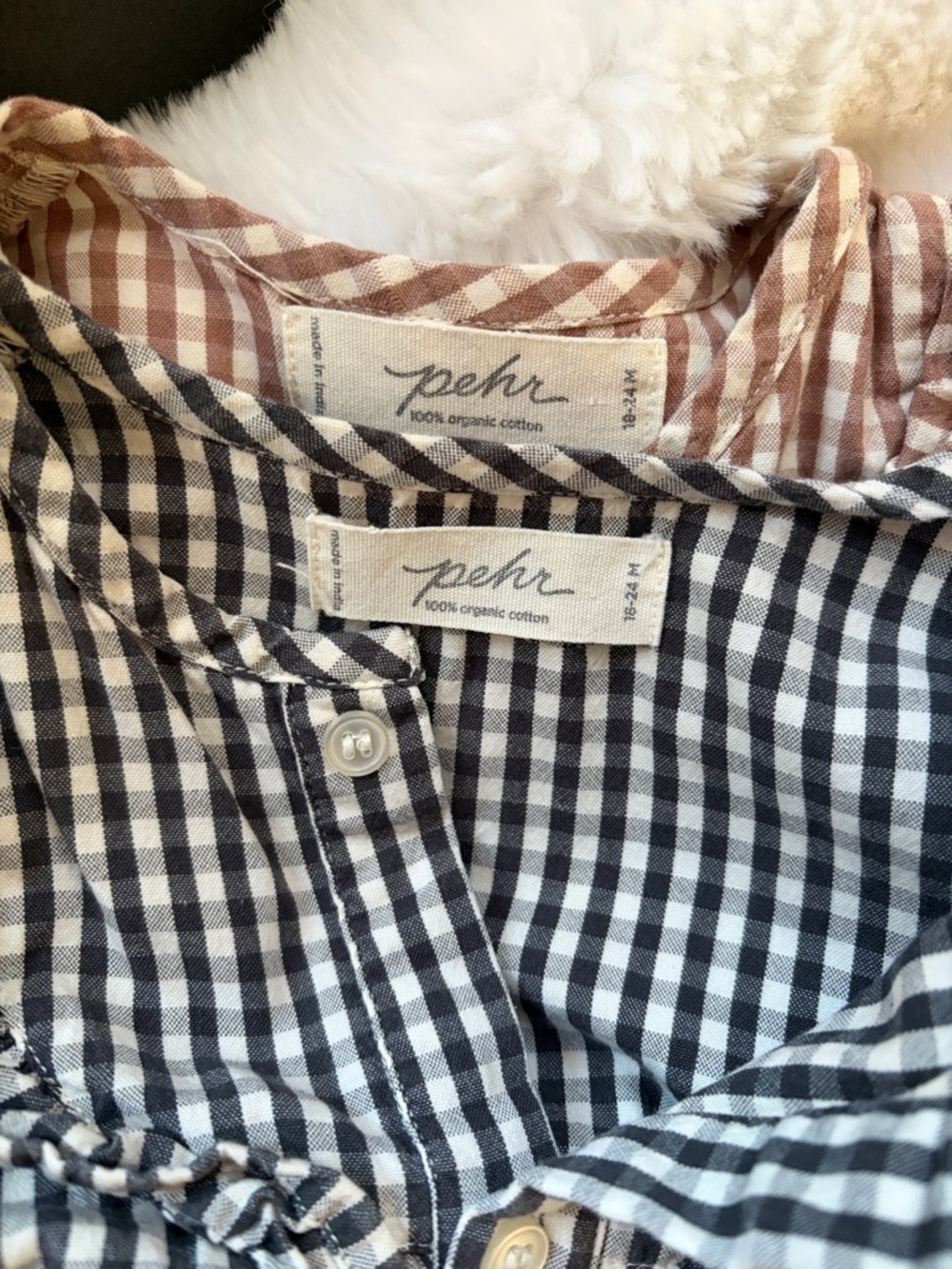 Bundle of Pehr Ruffled Gingham Button-Front Dresses Blush & Black (18-24m) EUC